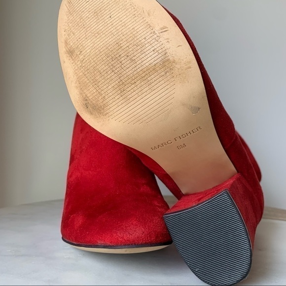 MARC FISHER Red Suede BOOTIES chunky block heel boots size 8 - Picture 6 of 9